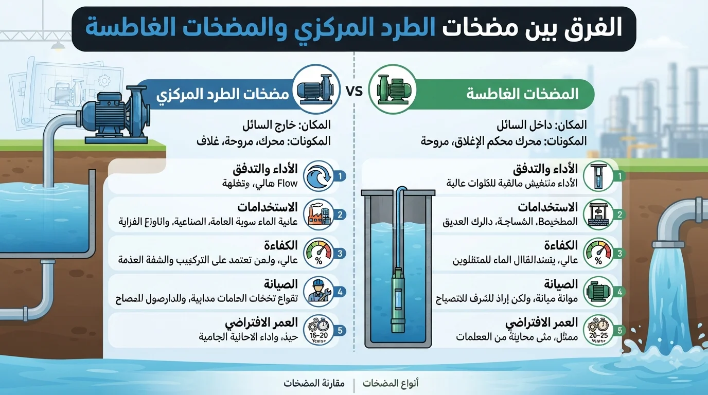 الفرق بين مضخات الطرد المركزي والمضخات الغاطسة